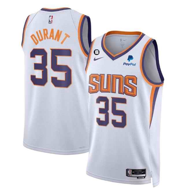 Men's Phoenix Suns #35 Kevin Durant White  Association Edition With No.6 Patch Stitched Basketball Jersey