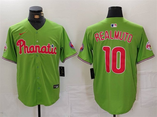 Men's Philadelphia Phillies #10 J.T. Realmuto Green With Patch Stitched Jersey