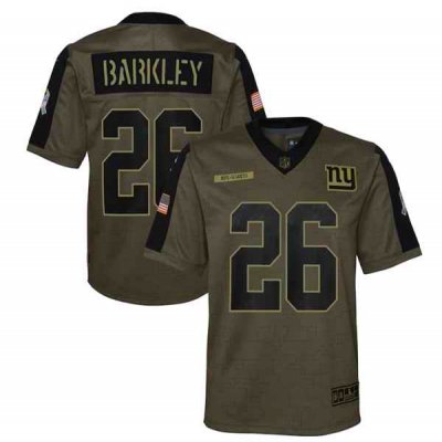 Youth New York Giants #26 Saquon Barkley 2021 Olive Salute To Service Limited Stitched Jersey