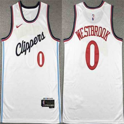 Men's Los Angeles Clippers #0 Russell Westbrook White Stitched Jersey