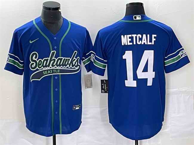 Men's Seattle Seahawks #14 DK Metcalf  Royal Throwback Cool Base Stitched Baseball Jersey