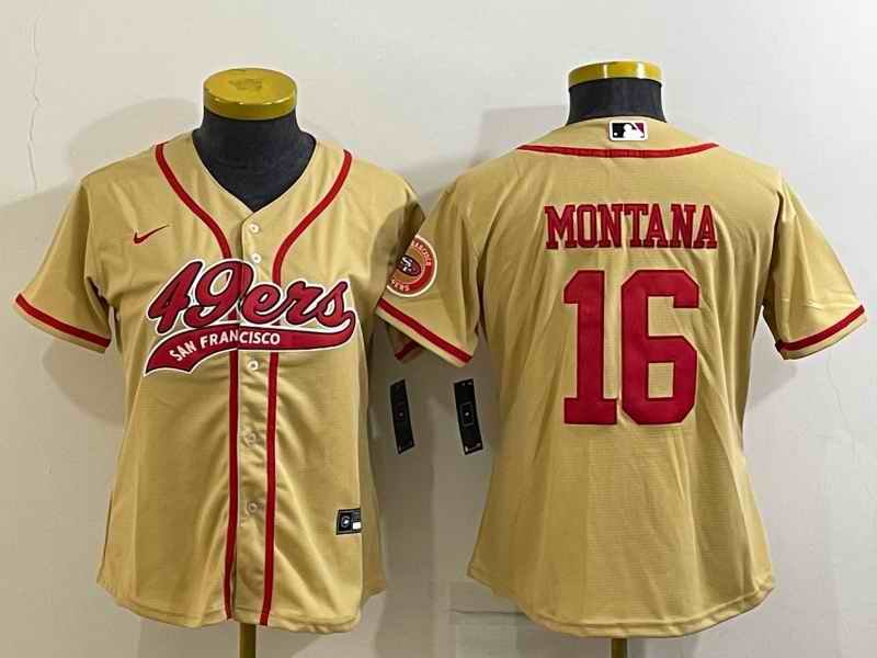 Youth San Francisco 49ers #16 Joe Montana Gold With Patch Cool Base Stitched Baseball Jersey