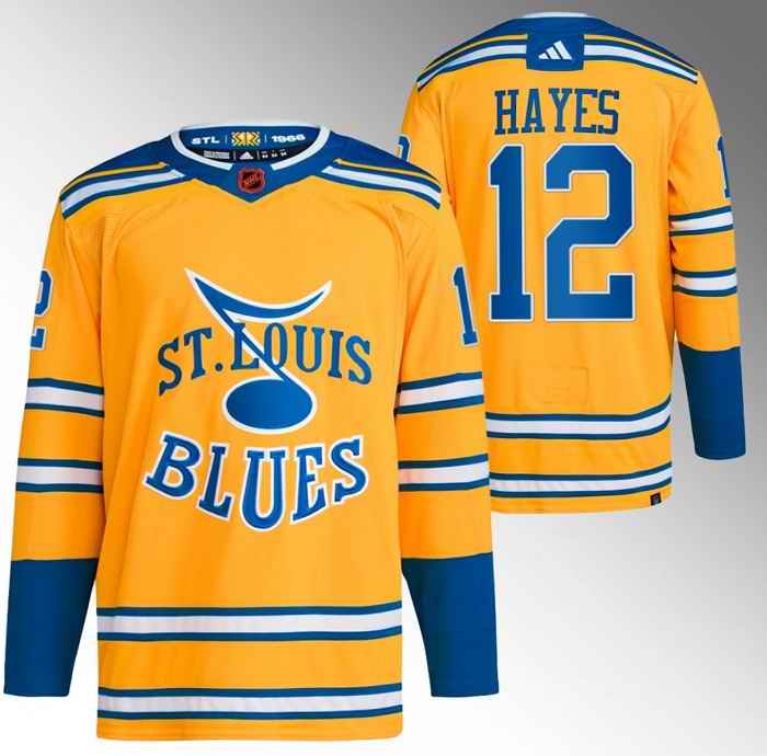 Men's St. Louis Blues #12 Kevin Hayes Yellow 2022-23 Reverse Retro Stitched Jersey