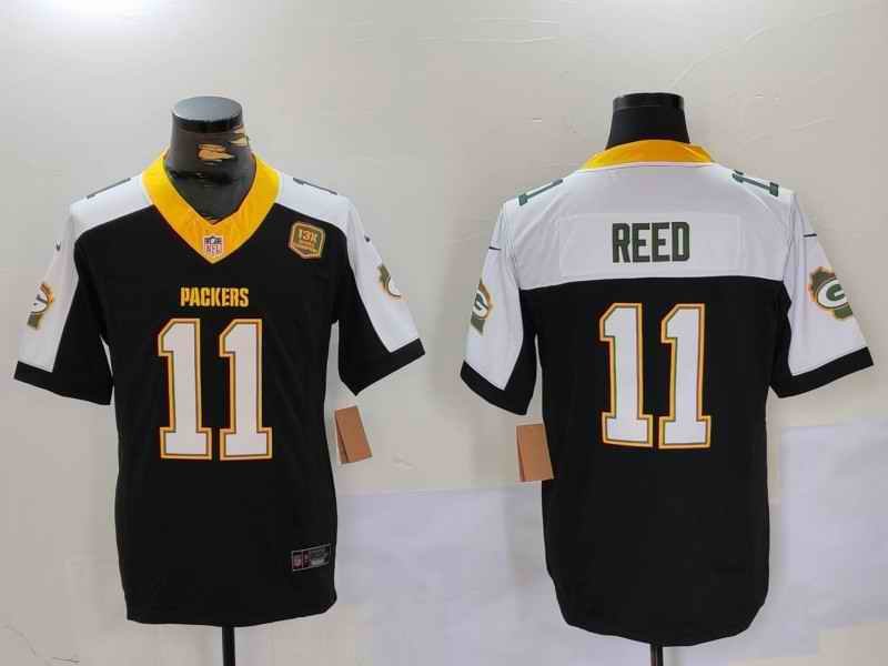 Men's Green Bay Packers #11 Jayden Reed Black/White 2024 F.U.S.E. Home Patch 13 Time World Champions Vapor Untouchable Limited Stitched Jersey