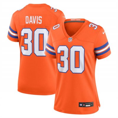 Women's Denver Broncos #30 Terrell Davis Orange Mile High Collection 1977 Throwback Stitched Jersey(Run Small)