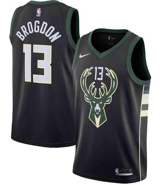 Men's Milwaukee Bucks #13 Malcolm Brogdon Black Statement Edition Stitched Swingman Jersey