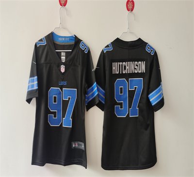 Women's Detroit Lions #97 Aidan Hutchinson Black Vapor Stitched Jersey(Run Smaller)