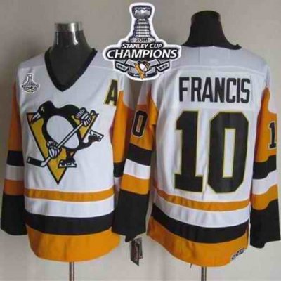 Penguins #10 Ron Francis White/Black CCM Throwback 2016 Stanley Cup Champions Stitched NHL Jersey