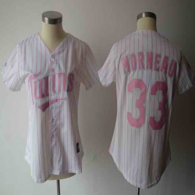 Twins #33 Justin Morneau White Pink Number Women's Fashion Stitched MLB Jersey