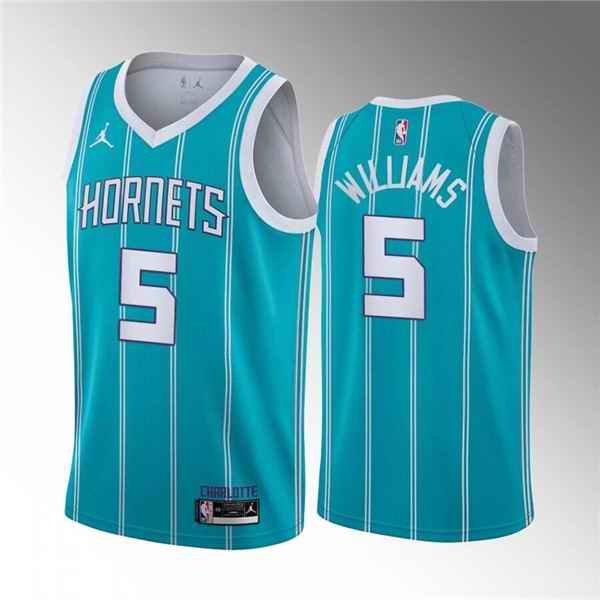 Men's Charlotte Hornets #5 Mark Williams Aqua Stitched Basketball Jersey