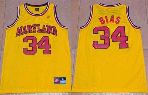 Terrapins #34 Len Bias Yellow Basketball Stitched NCAA Jersey