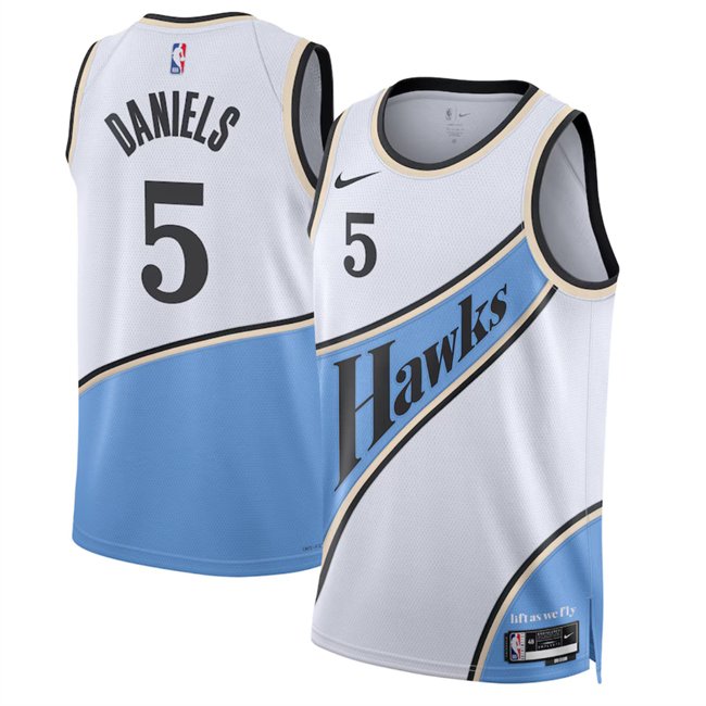 Men's Atlanta Hawks #5 Dyson Daniels White 2024/25 City Edition Stitched Jersey