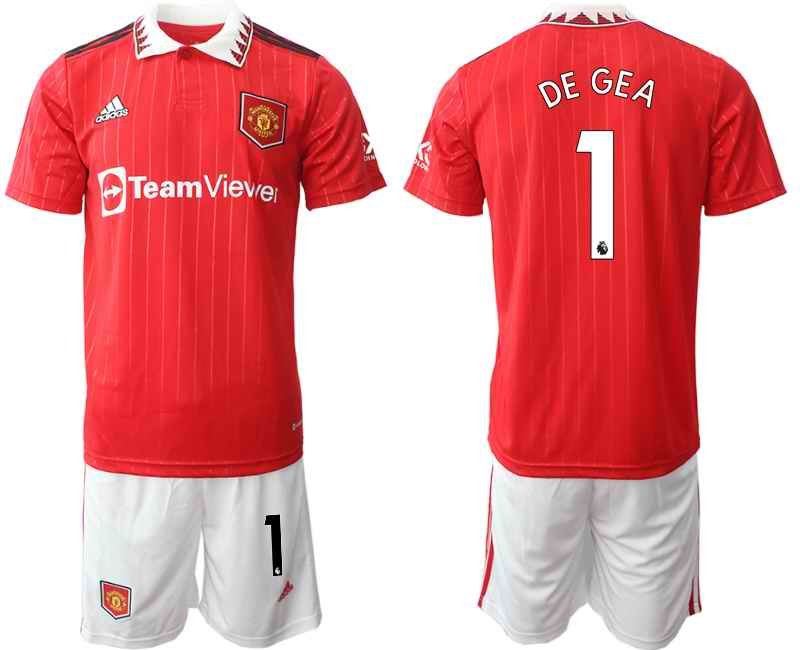 Men's Manchester United #1 Degea 22/23 Red Home Soccer Jersey Suit