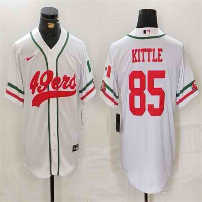 Men's San Francisco 49ers #85 George Kittle White With Patch Cool Base Stitched Baseball Jersey