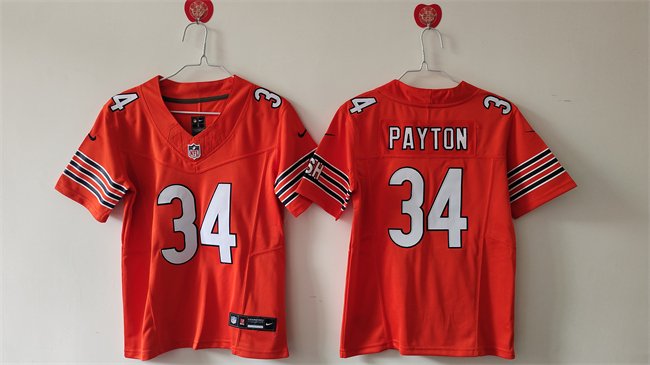 Women's Chicago Bears #34 Walter Payton Orange 2024 F.U.S.E Vapor Stitched Jersey(Run Small)