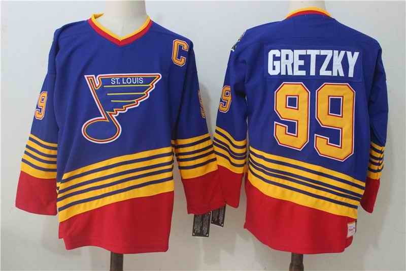 Men's St. Louis Blues #99 Wayne Gretzky Mitchell & Ness Blue Throwback 1995 - 96 Authentic Road Stitched NHL Jersey