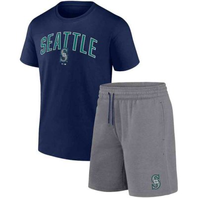 Men's Seattle Mariners Navy/Heather Gray Arch T-Shirt & Shorts Combo Set