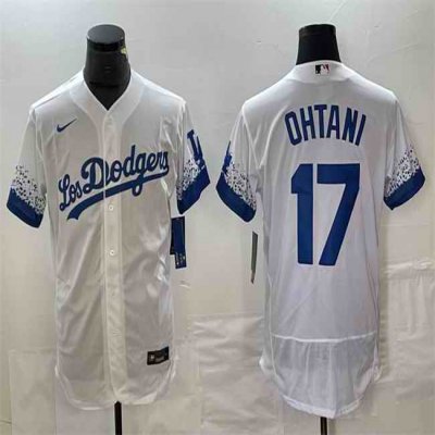 Men's Los Angeles Dodgers #17 Shohei Ohtani White City Connect Flex Base With Patch Stitched Baseball Jersey