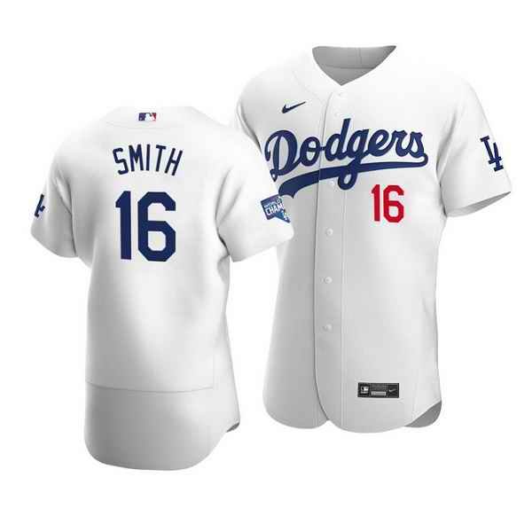 Youth Los Angeles Dodgers #16 Will Smith 2020 White World Series Champions Patch Flex Base Stitched Jersey