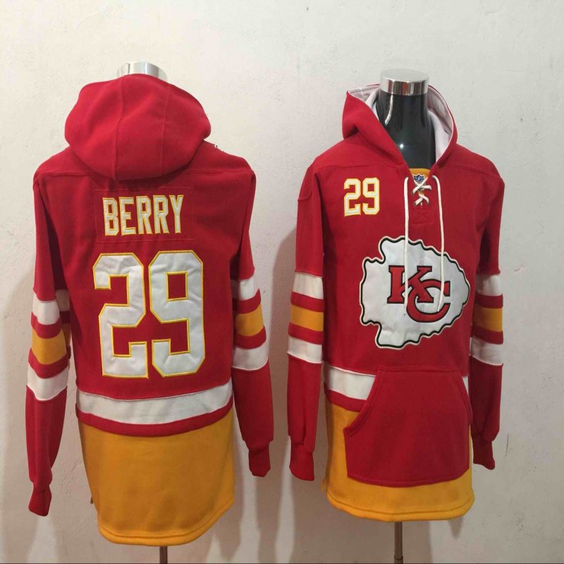 Men's Kansas City Chiefs #29 Red All Stitched NFL Hooded Sweatshirt