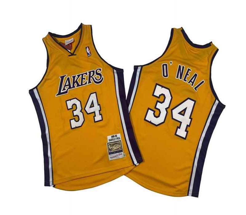 Men's Los Angeles Lakers #34 Shaquille O'Neal Yellow 1999-00 Throwback basketball Jersey