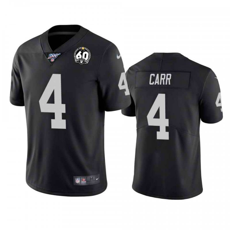 Men's Oakland Raiders #4 Derek Carr Black 100th Season With 60 Patch Vapor Limited Stitched NFL Jersey