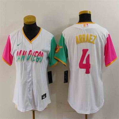 Women's San Diego Padres #4 Luis Arraez White City Connect Stitched Baseball Jersey(Run Small)