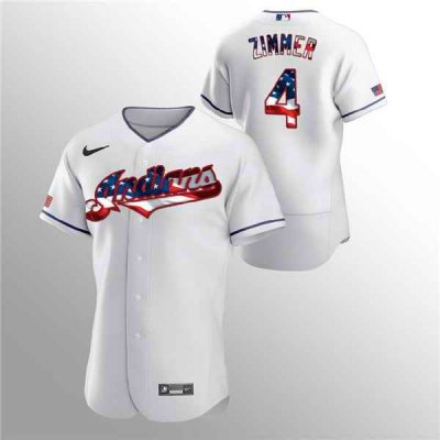 Men's Cleveland Indians #4 Bradley Zimmer White 2020 Stars & Stripes Flex Base Stitched Jersey