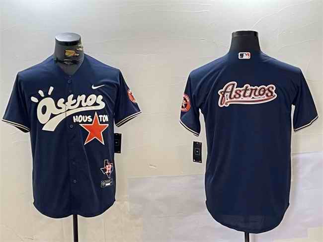 Men's Houston Astros Navy Team Big Logo Cactus Jack Style Vapor Premier Limited Stitched Baseball Jersey