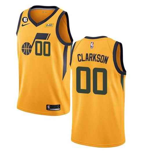 Men's Utah Jazz #00 Jordan Clarkson Gold Statement Edition With No.6 Patch Swingman Stitched Jersey