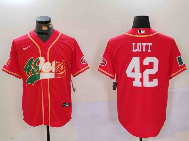 Men's San Francisco 49ers #42 Ronnie Lott Red Mexico With Patch Stitched Baseball Jersey