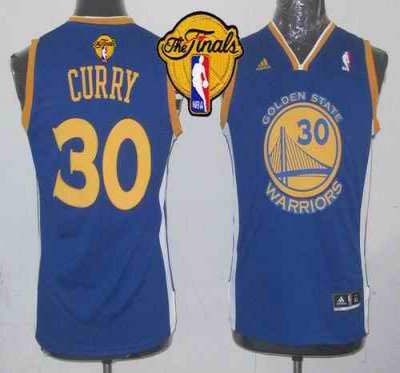 Revolution 30 Warriors #30 Stephen Curry Blue The Finals Patch Stitched Youth NBA Jersey