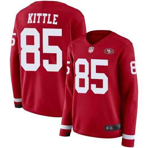 Men's San Francisco 49ers #85 George Kittle Scarlet Therma Long Sleeve Stitched NFL Jersey'Run Small'