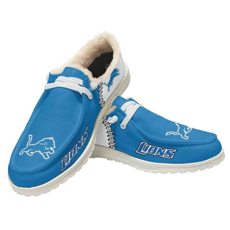 Women's Detroit Lions Loafers Lace Up Fuzzy Lined Shoes 002 (Pls check description for details)