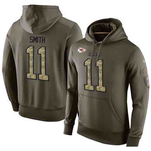 NFL Men's Nike Kansas City Chiefs #11 Alex Smith Stitched Green Olive Salute To Service KO Performance Hoodie