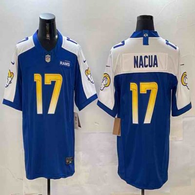 Men's Los Angeles Rams #17 Puka Nacua Blue/White 2024 F.U.S.E. With Patch Vapor Untouchable Limited Stitched Football Jersey