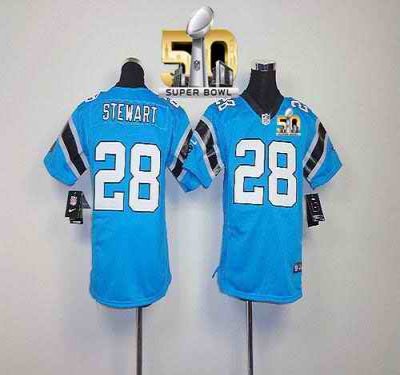 Nike Panthers #28 Jonathan Stewart Blue Alternate Super Bowl 50 Youth Stitched NFL Elite Jersey