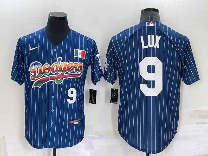 Men's Los Angeles Dodgers #9 Gavin Lux Navy Mexico Rainbow Cool Base Stitched Baseball Jersey