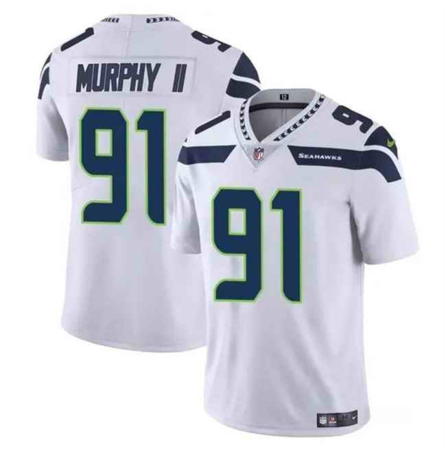 Youth Seattle Seahawks #91 Byron Murphy II White 2024 Draft Vapor Limited Stitched Football Jersey