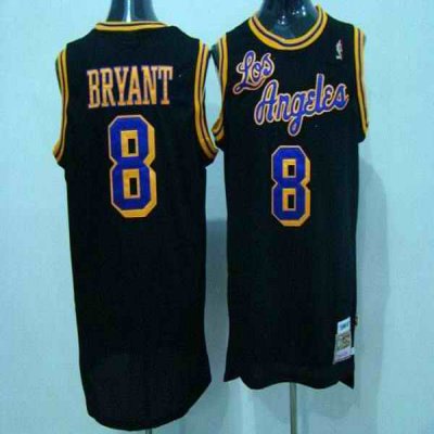 Mitchell and Ness Lakers #8 Kobe Bryant Black Purple/Yellow Number Stitched Throwback NBA Jersey