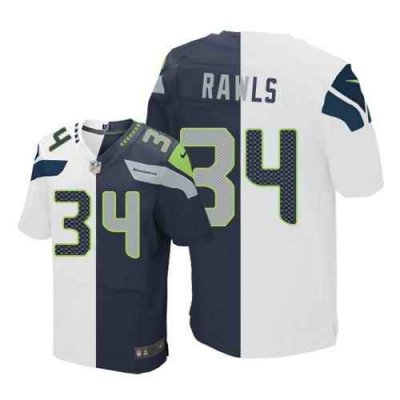 Nike Seahawks #34 Thomas Rawls White/Steel Blue Men's Stitched NFL Elite Split Jersey