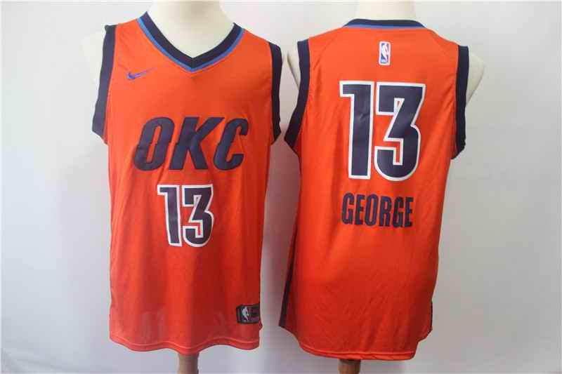 Men's Oklahoma City Thunder #13 Paul George Orange 2018/19 Earned Edition Swingman Stitched NBA Jersey