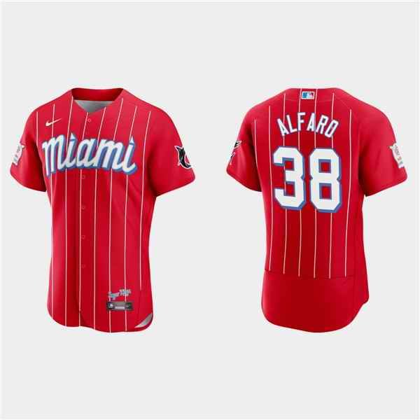 Men's Miami Marlins #38 Jorge Alfaro Red 2021 City Connect Flex Base Stitched Jersey