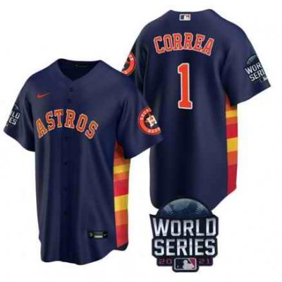 Men's Houston Astros #1 Carlos Correa 2021 Navy World Series Cool Base Stitched Baseball Jersey