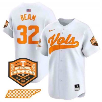 Men's Tennessee Volunteers #32 Drew Beam White 2024 Champions Vapor Limited Stitched Jersey