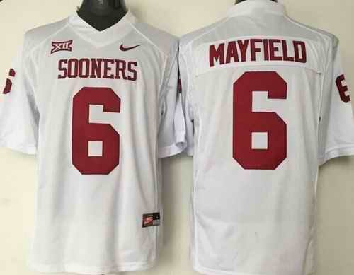 Sooners #6 Baker Mayfield White XII Stitched NCAA Jersey