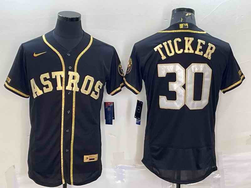 Men's Houston Astros #30 Kyle Tucker Black Gold Flex Base Stitched Jersey