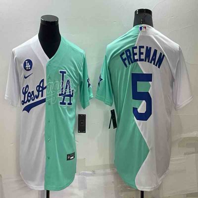 Men's Los Angeles Dodgers #5 Freddie Freeman 2022 All-Star White/Green Cool Base Stitched Baseball Jersey