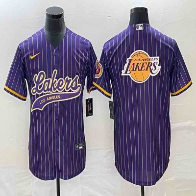 Men's Los Angeles Lakers Team Big Logo Purple Cool Base With Patch Stitched Baseball Jersey