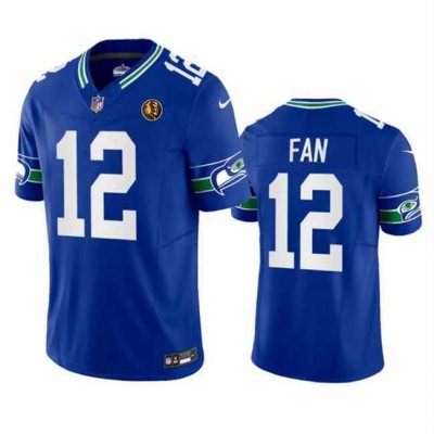 Men's Seattle Seahawks #12 Fan Royal 2023 F.U.S.E. Throwback With John Madden Patch Vapor Limited Stitched Football Jersey